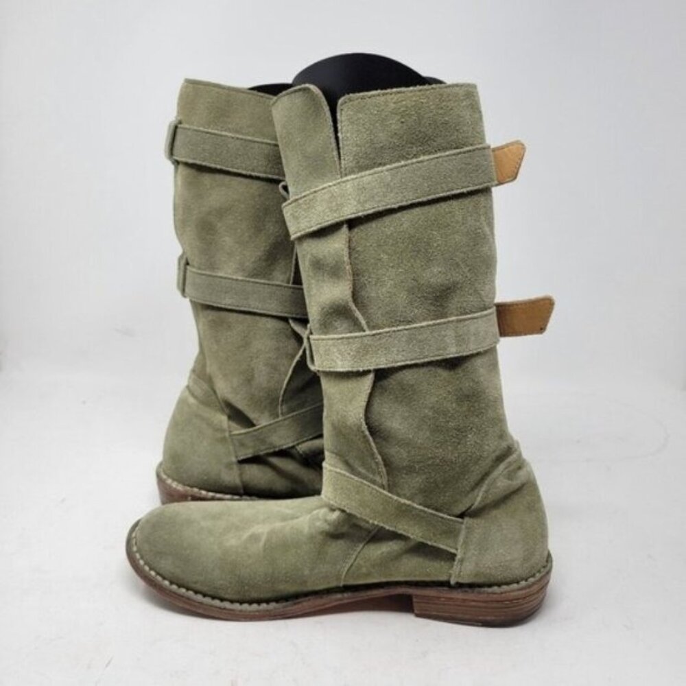 Fiorentini + Baker | Eternity Suede Leather Tall Moto Boots Olive Green - Picture 5 of 16